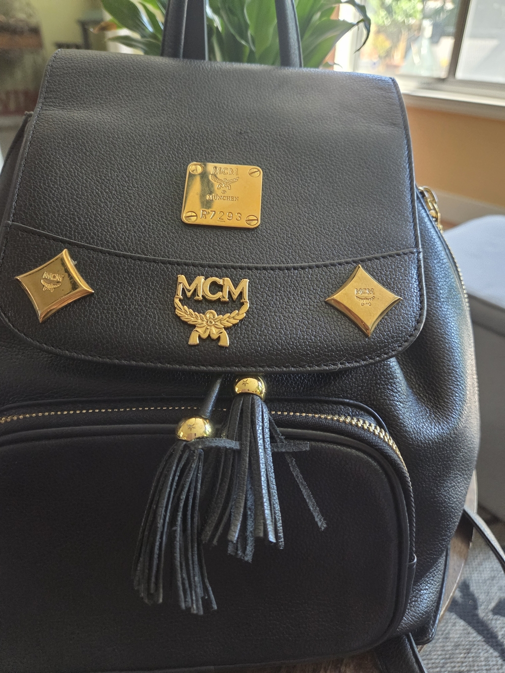 MCM Black Leather Mini Backpack with Gold Hardware - Picture 3 of 9